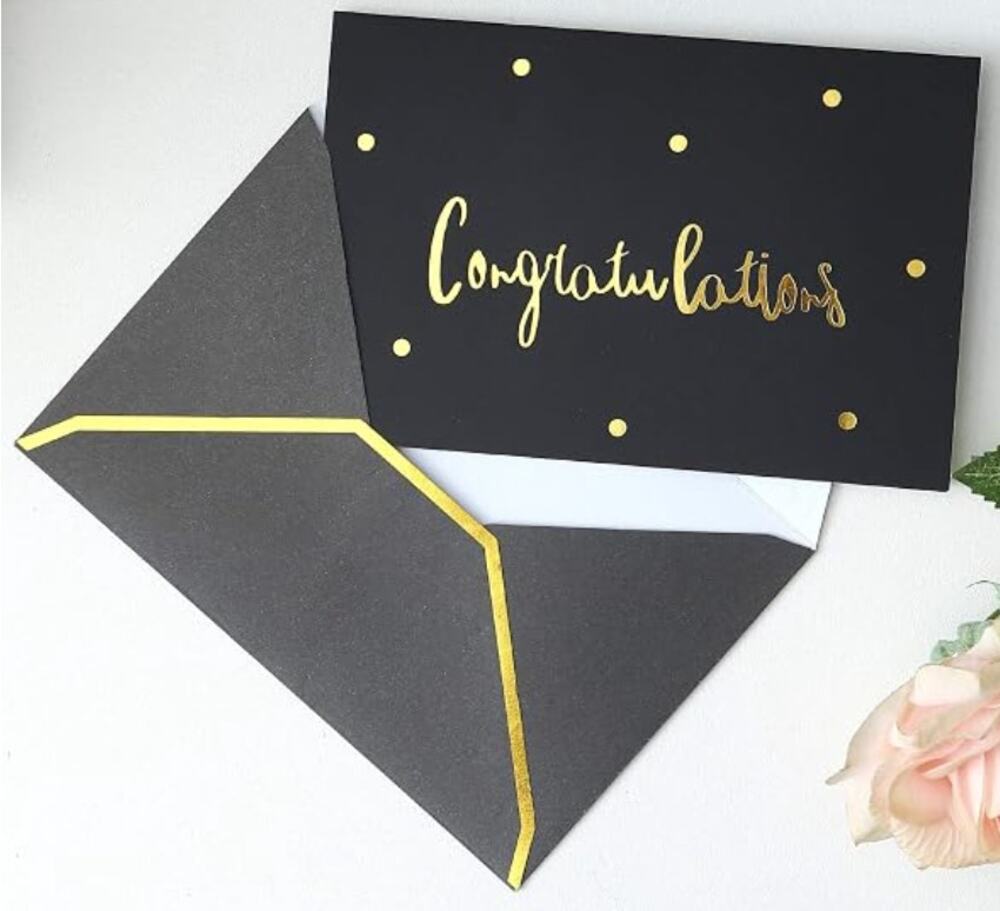 36 PK Gold and Black Congratulations Cards with Envelopes, Congrats Card